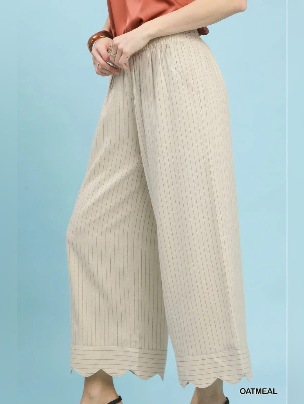 Umgee Pinstripe Wide Leg Pants- Beige HIT THE LIKE BUTTON FOR SALE PRICE - Picture 3 of 8